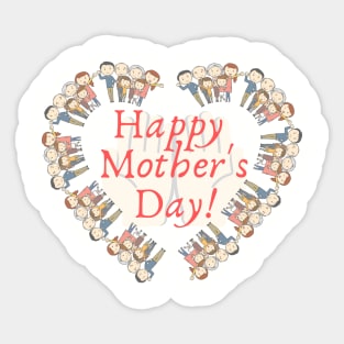 Happy Mother's day. Relatives stand in a circle. Palms holding congratulations on the holiday. Grandparents, dads, moms and kids are happy! Sticker